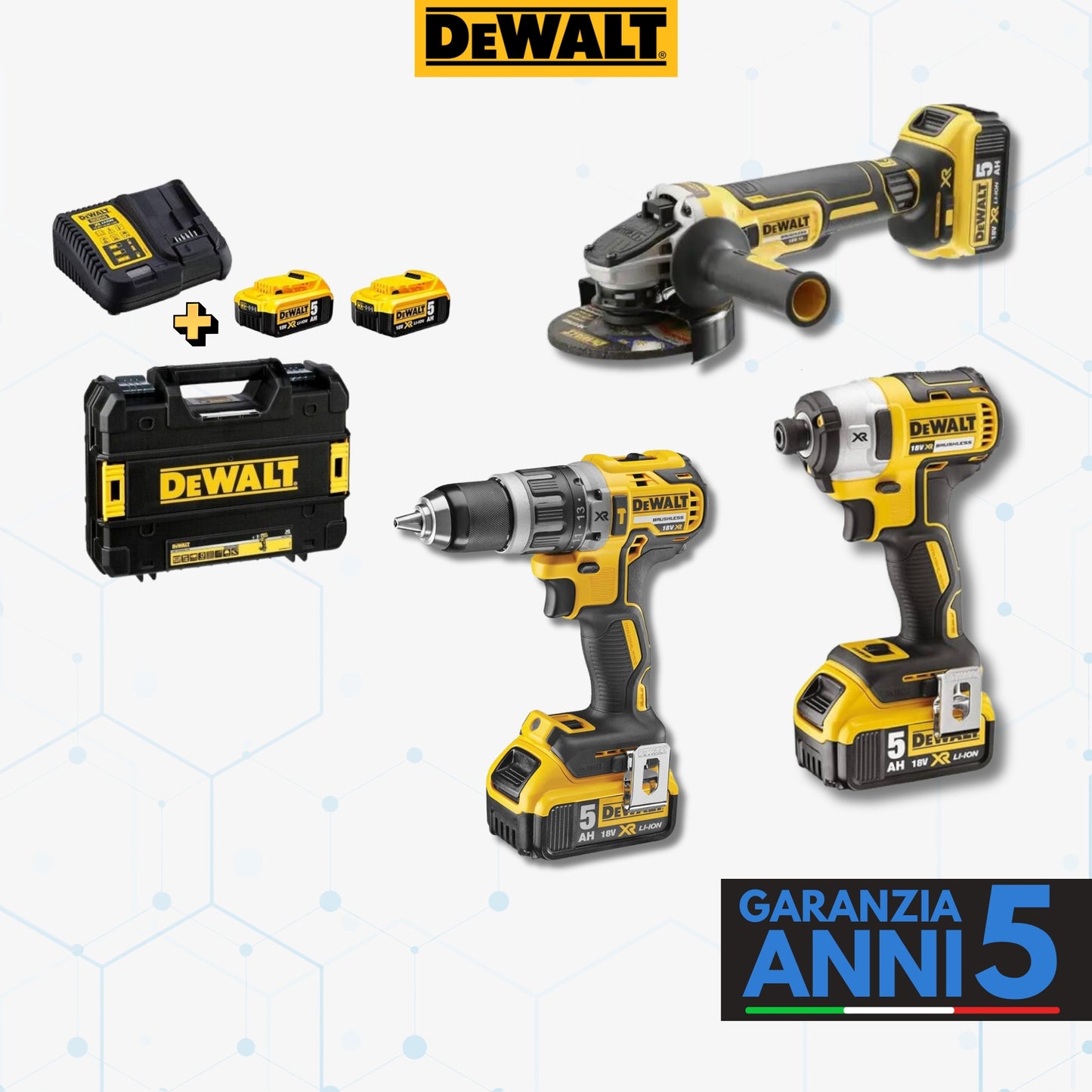 Kit 3in1 DeWalt: Avvitatore+Flex+Trapano